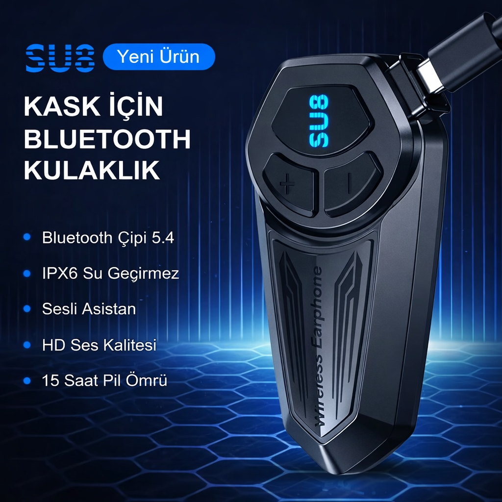 SU8 Su Geçirmez Yapay Zeka Asistanlı 5.000 Mah Kask İçi İnterkom  (ŞEFFAF KARGO & KAPIDA ÖDEME)