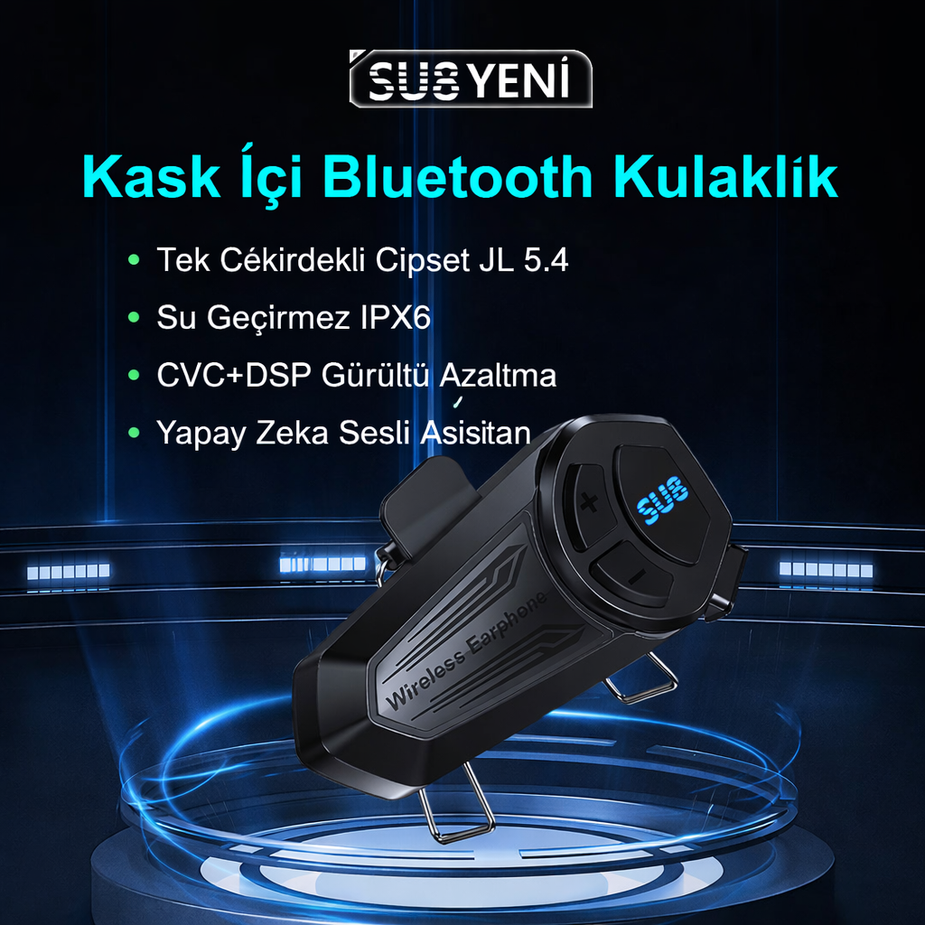 SU8 Su Geçirmez Yapay Zeka Asistanlı 5.000 Mah Kask İçi İnterkom  (ŞEFFAF KARGO & KAPIDA ÖDEME)