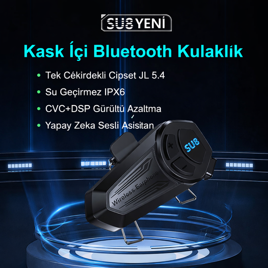 SU8 Su Geçirmez Yapay Zeka Asistanlı 5.000 Mah Kask İçi İnterkom  (ŞEFFAF KARGO & KAPIDA ÖDEME)