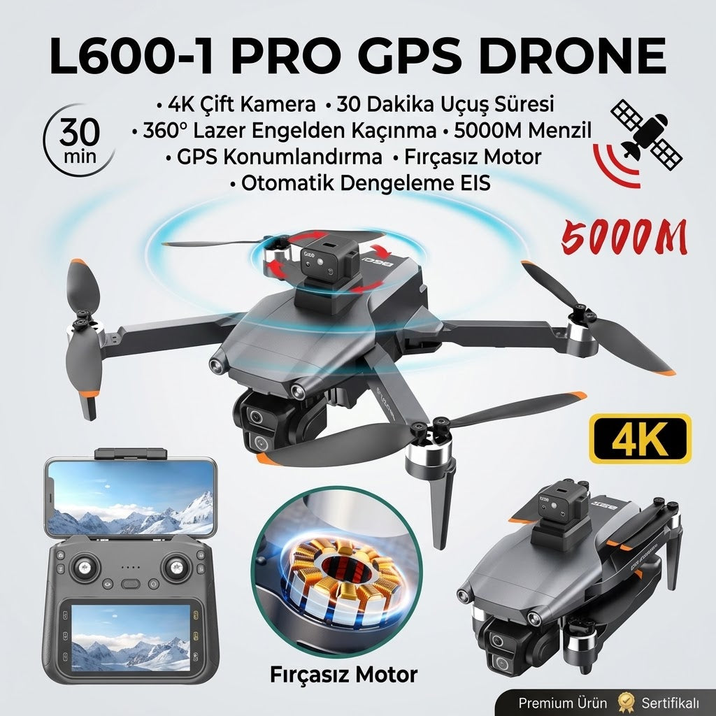 L600Pro 4K Full HD Profesyonel Drone Stokta! 5KM Menzil [ŞEFFAF KARGO & KAPIDA ÖDEME]