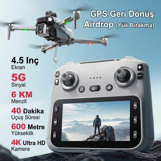 K19 Profesyonel 4K Full HD Çift Kameralı Drone Stokta! 5 KM Menzil[ŞEFFAF KARGO & KAPIDA ÖDEME]